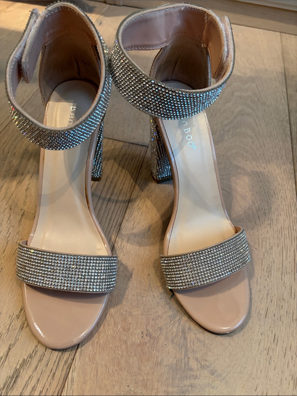 BAMBOO Nude Crystal-Ankle Strap High Heel Sandals